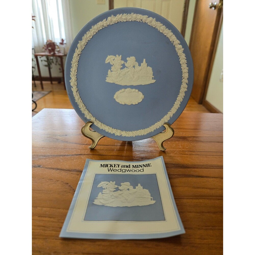 Wedgwood Blue Jasperware Plate Mickey & Minnie On Main St Disneyworld